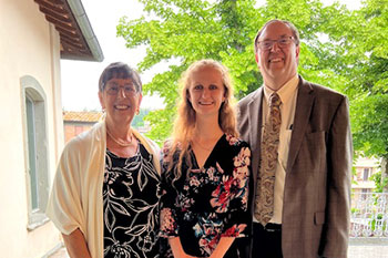 Dr. Todd and Jill Adams with scholarship recipient Trinity Fulop at Cetamura del Chianti, Italy